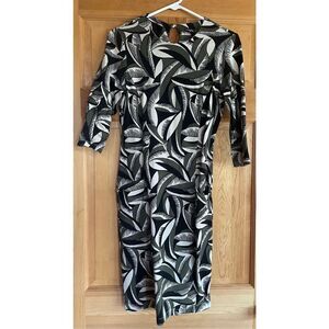 J. MCLAUGHLIN Catalyst Ponte Knit Dress 3/4 Sleeve Pop Feather Print ~ Extra Sma